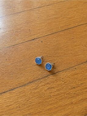 Blue Octagon Stud Earrings - Gold Setting